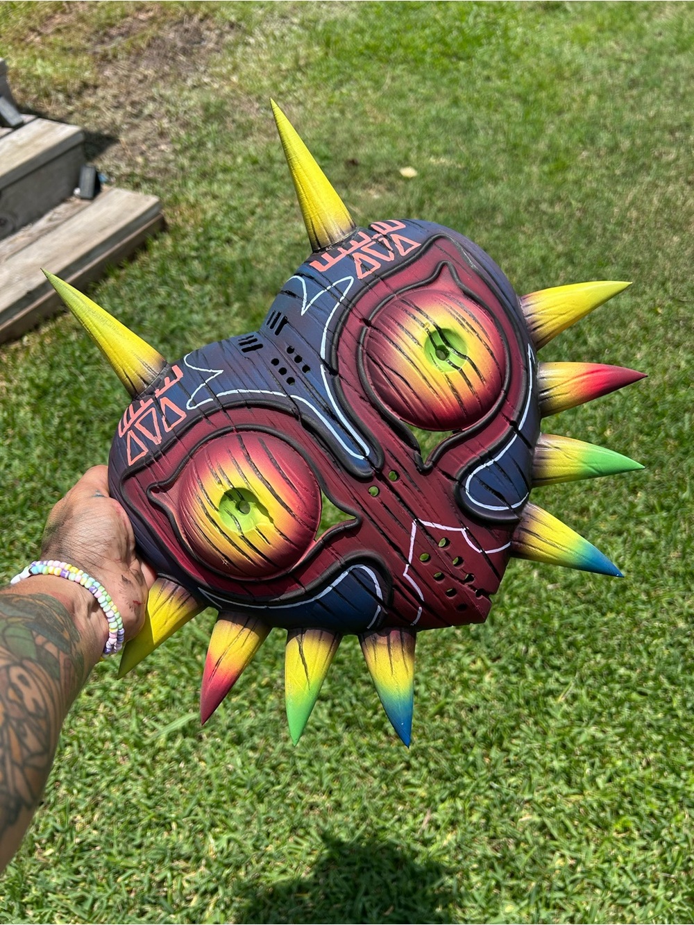 Hand-Painted Mixed Media Decorative Mask in Multicolor